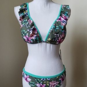 Ruffle Floral Moulded Push up Bikini SET NWT